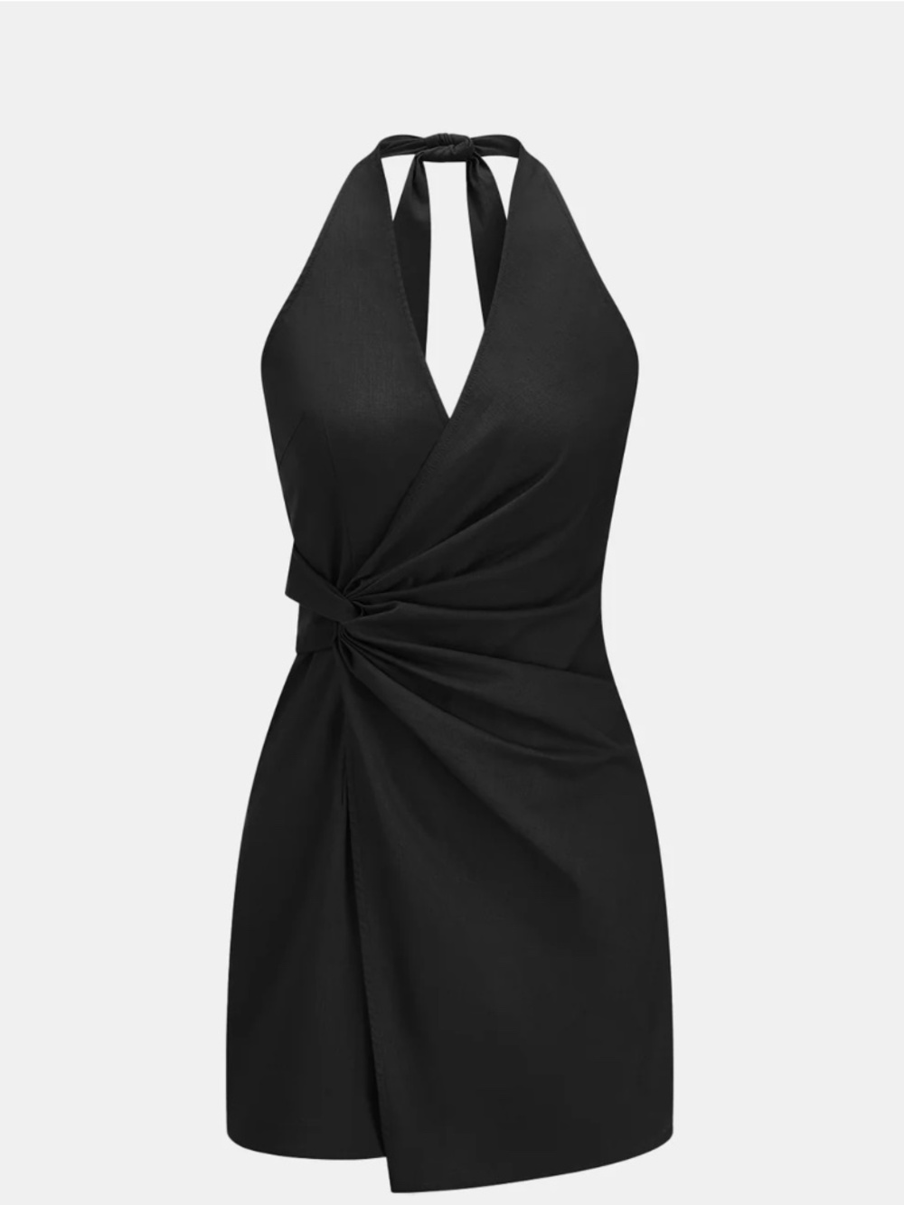 Twisted Halter Cotton Linen Mini Dress